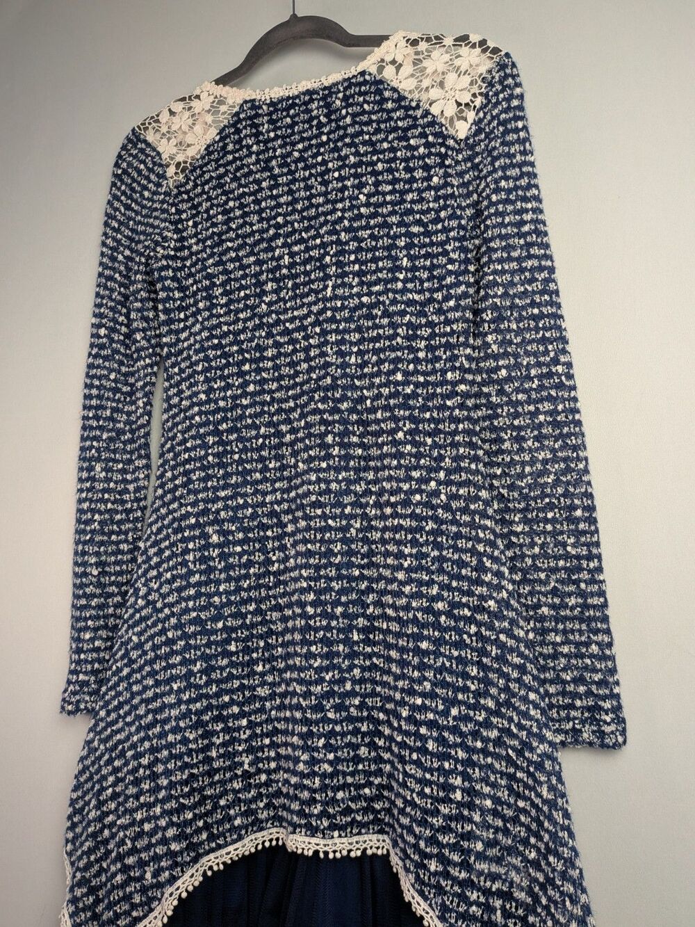 Altar'd State Babydoll Dress Women's S Blue Floral Knit Tiered Lace Long Sleeve - Picture 16 of 16